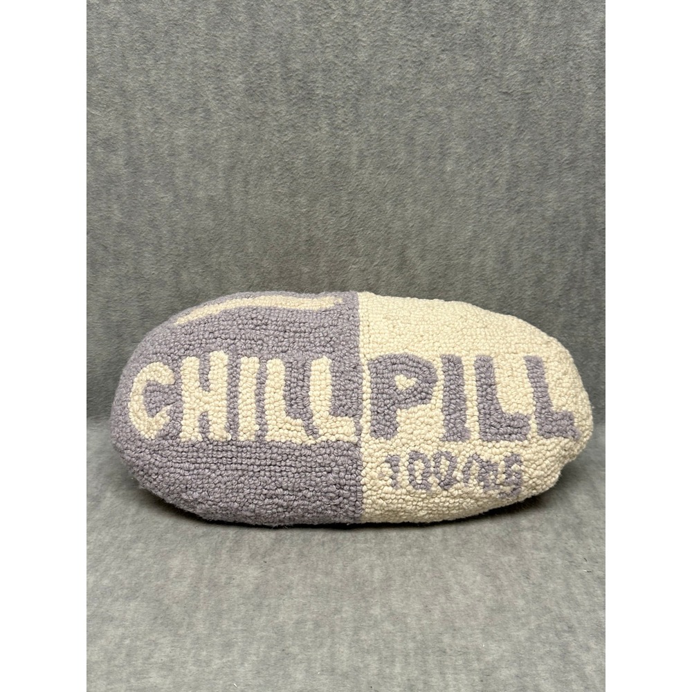 Novelty Chill Pill Decorative Throw Pillow Lavender Cream Wool Hooked 100mg